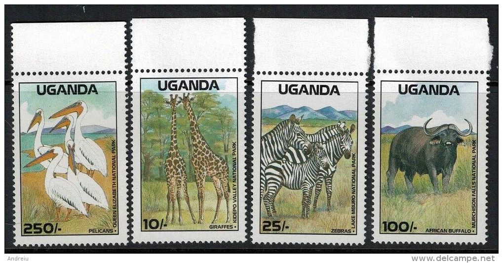 1988 Uganda - National Parks 4v., Giraffes, Zebras,pelicans, Buffalo, SG 657/60  MNH - Giraffes