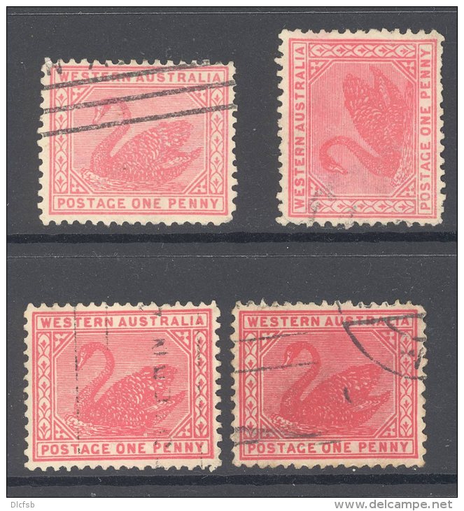 WESTERN AUSTRALIA, 1905 1d Four Different Copies (wmk ""Crown Over A""), Cat &pound;13 - Usati