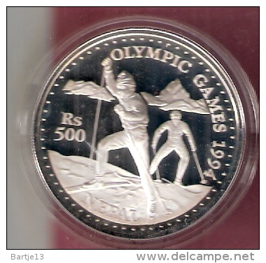 NEPAL 500 RS  OLYMPIC GAMES 1994 SILVER PROOF SKIEING - Népal