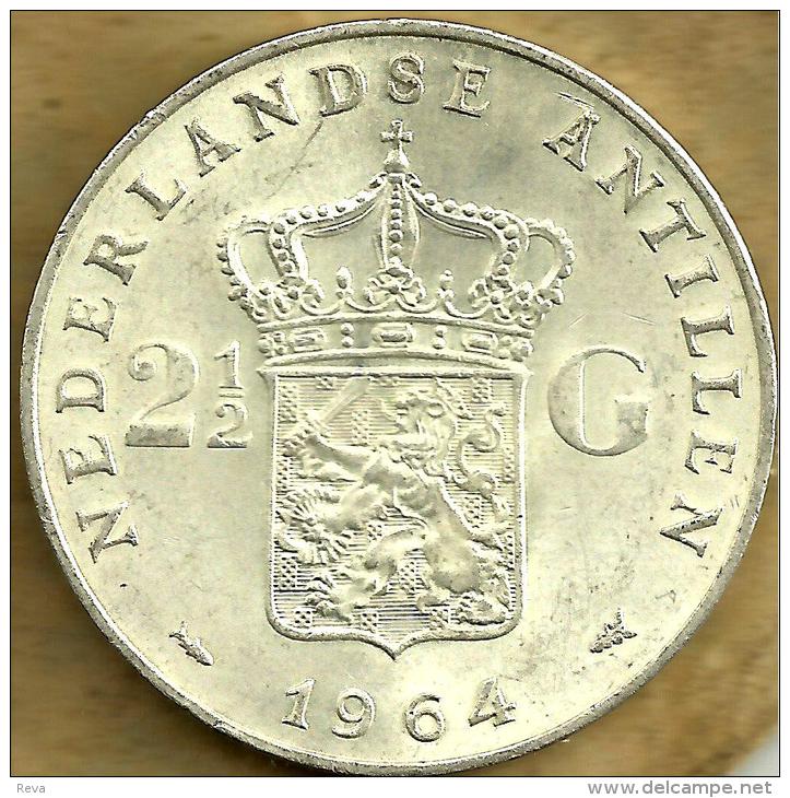 NETHERLANDS ANTILLES 2&1/2 GULDEN SHIELD FRONT WOMAN HEAD BACK 1964 AG SILVER VF KM3 READ DESCRIPTION CAREFULLY !!! - Netherlands Antilles