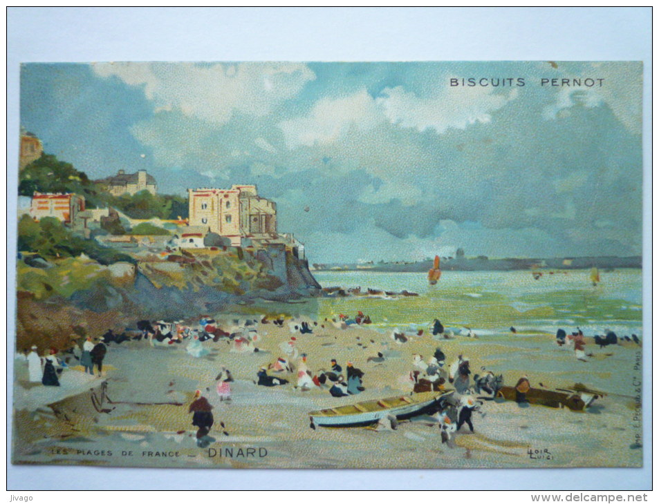 Illustrateur  Luigi  LOIR  :  Carte  PUB Des Biscuits  PERNOT  -  Les Plages De France  "DINARD" - Loir