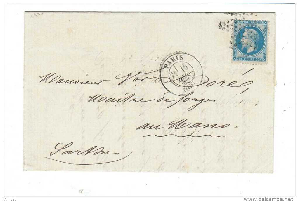 France // Lettre Pour Le Mans Le 19 Décembre 1867 - 1863-1870 Napoléon III. Laure