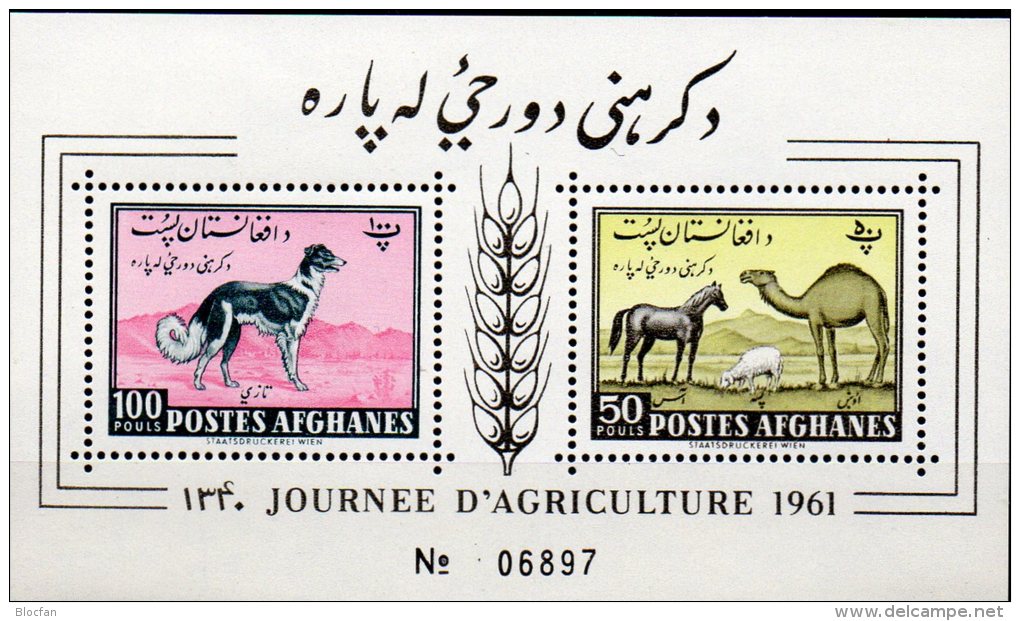 Tag Der Landwirtschaft 1961 Afghanistan Block 8 ** 10&euro; Windhund Pferd Schaf  Dromedar Bloc Fauna Sheet Bf Afghanes - Afghanistan
