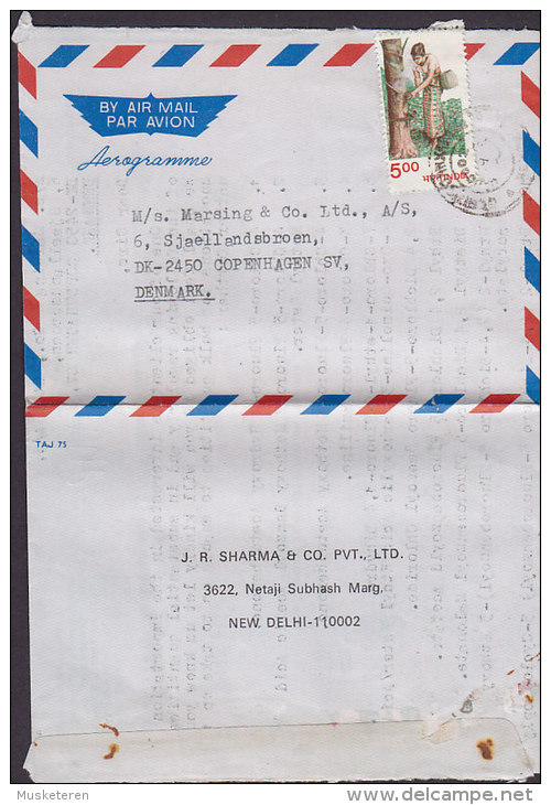 India By Airmail Private Print J.R. SHARMA & Co. Pvt. Ltd., Aerogramme 1987 Cover Brief To Denmark (2 Scans) - Airmail