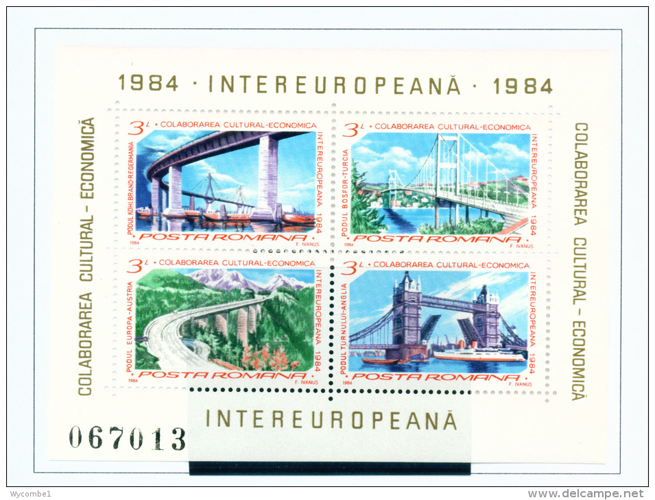 ROMANIA - 1984  European Cooperation Miniature Sheet  Unmounted Mint - Ongebruikt