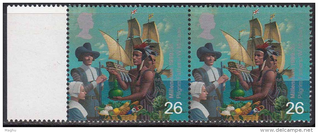 MNH  Pair 1999, Settlers Tale, Red Indian, Migration To United States, Corn, Fruit, Ship, Great Britain, History - Indianer