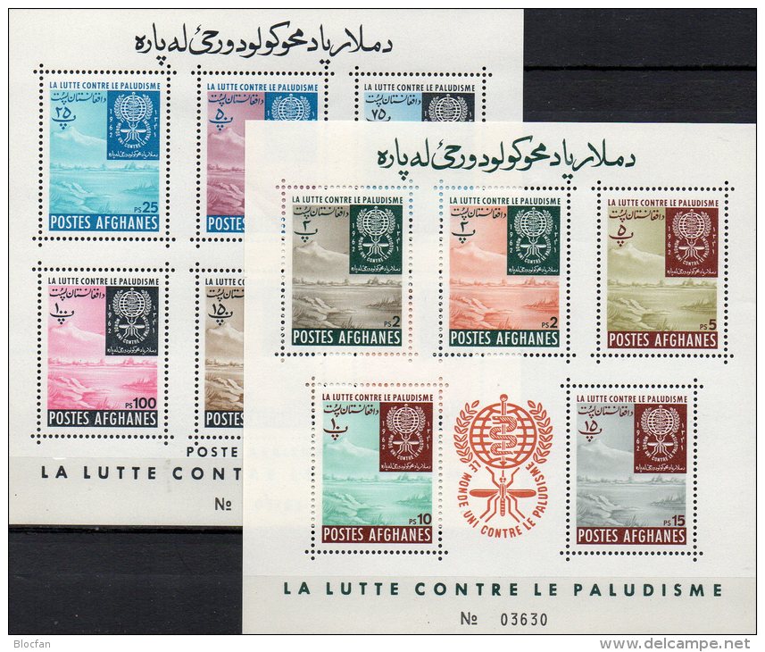 Kampf Gegen Malaria-Mücke 1962 Afghanistan Block 25+26A ** 24&euro; Antimalaria Perf.hoja Bloc Nature Sheets Bf Afghanes - Afghanistan