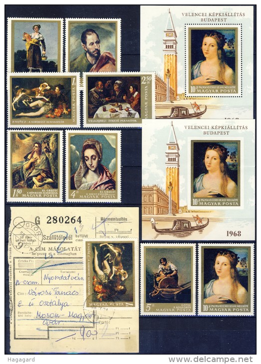 ##Q941. Hungary 1968. Spanish Art. Paintings. Michel 2409-16A + Block 64A+B. MNH(**). +fragment(o) - Unused Stamps