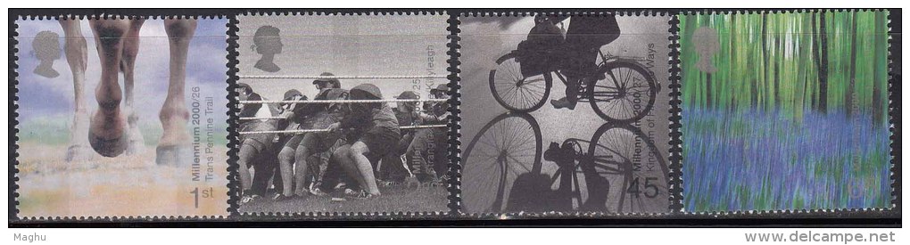 Stone &amp; Soil, Horse, Stone Raise Game, Cycling,  Wood, Ground Water Charging, Nature, Tree, MNH 2000  Great Britain - Neufs