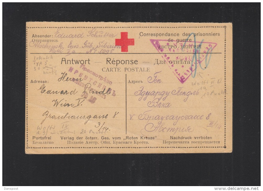 Russland Russia Kriegsgefangenen Antwort-PK Nach Österreich 1917 - Storia Postale