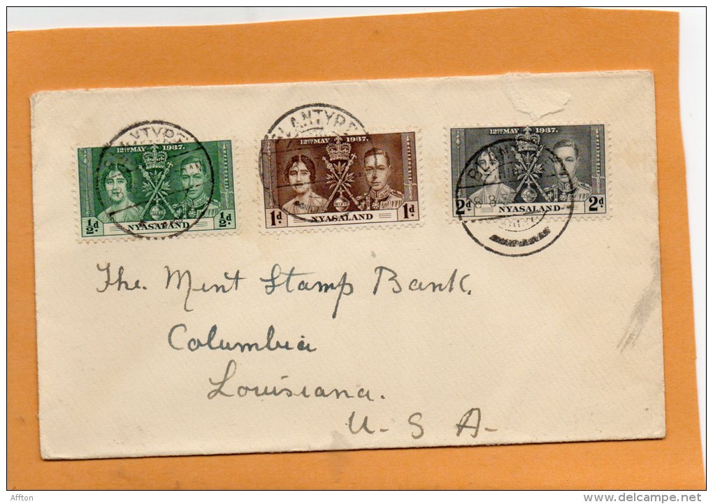 Nyasaland 1937 Cover To USA - Nyassaland (1907-1953)