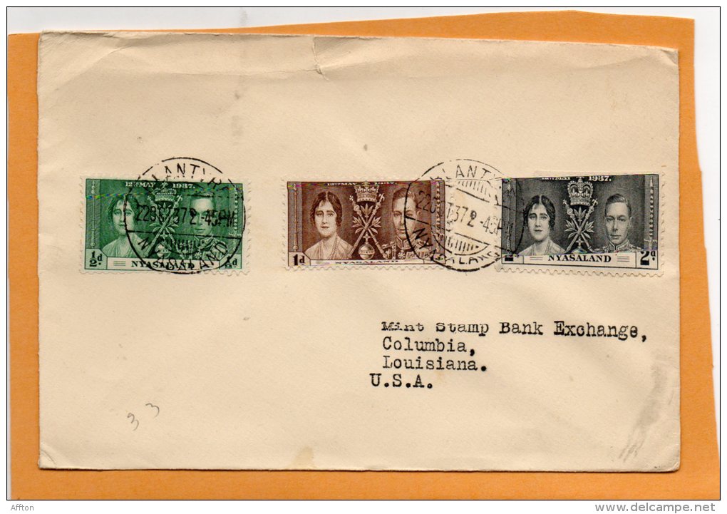 Nyasaland 1937 Cover To USA - Nyassaland (1907-1953)