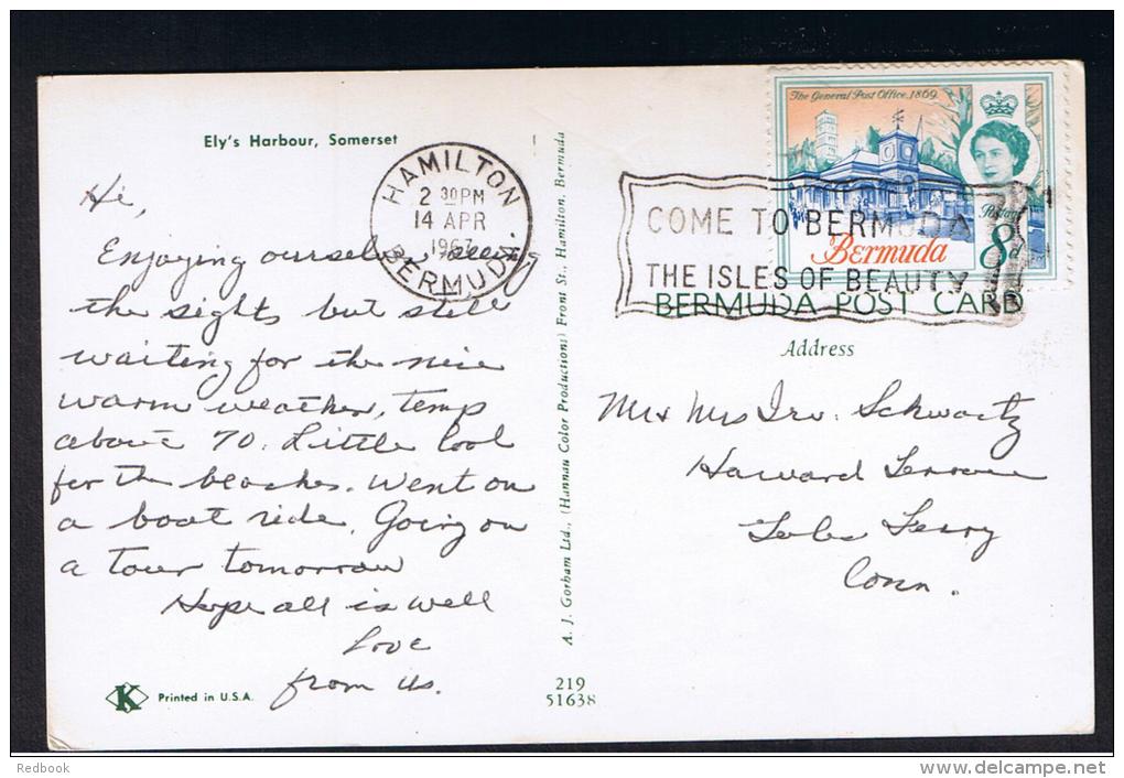 RB 945 - 1967 Bermuda Postcard - Ely's Harbour Somerset - 8d Rate To Connecticut USA - Good Slogan Postmark - Bermudes