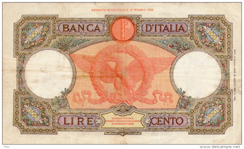 Italy,100 Lire,16.10.1935,P.55a,sig Natur Es: Azzolini & Cima (05.10.1931 - 16.12.1936) ,as Scan - 100 Lire