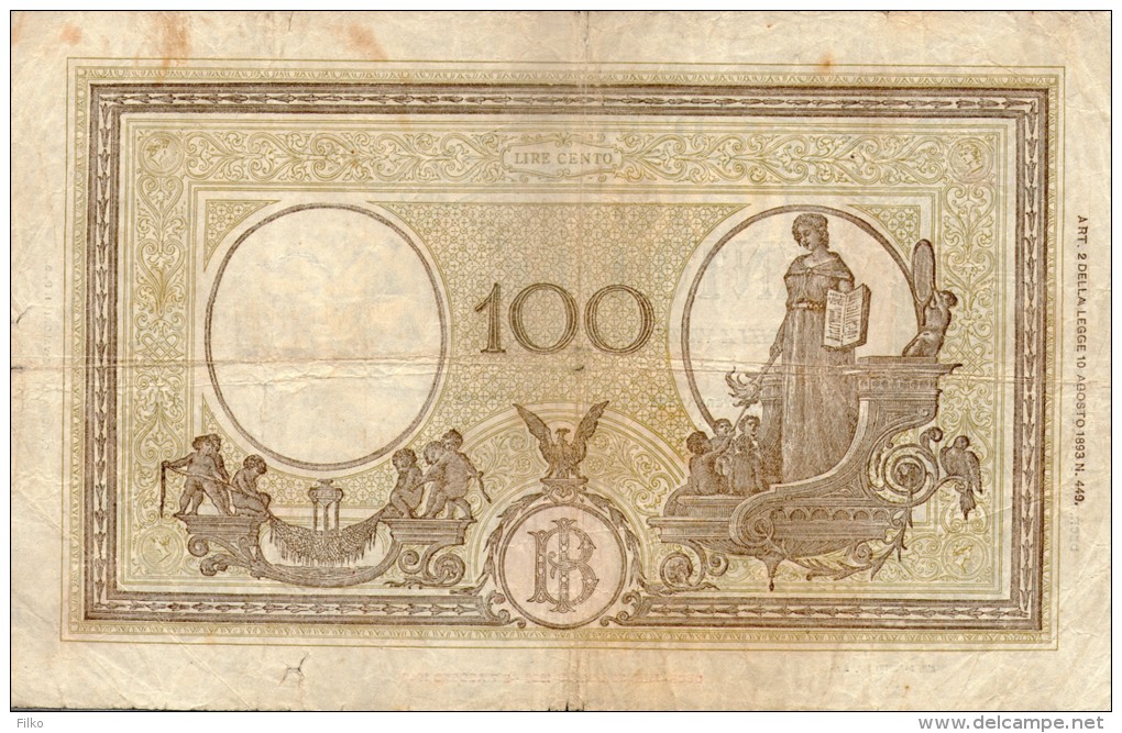 Italy, 100 Lit.,grande "B" 8.10.1943,67a,(23.08.1943 - 11.11.1944), Signatures: Azzolini & Urbini,as Scan - 100 Liras