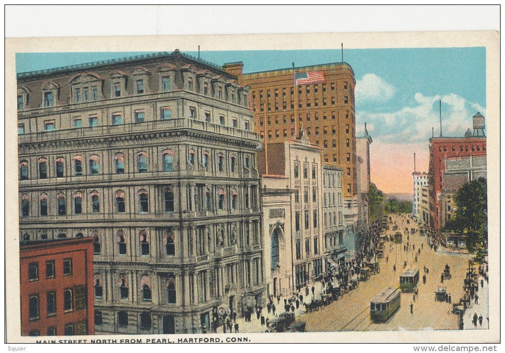 Hartford, Main Street North From Pearl, Trams - Hartford