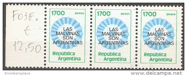 ARGENTINA - 1982 Rosette With Malvinas Overprint 1700p Strip Of 3 MNH **  Sc 1338 - Ongebruikt