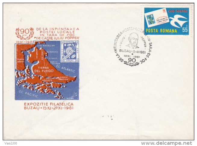 IULIU POPPER, EXPLORER, FIRE COUNTRY, SPECIAL COVER, 1981, ROMANIA - Explorateurs