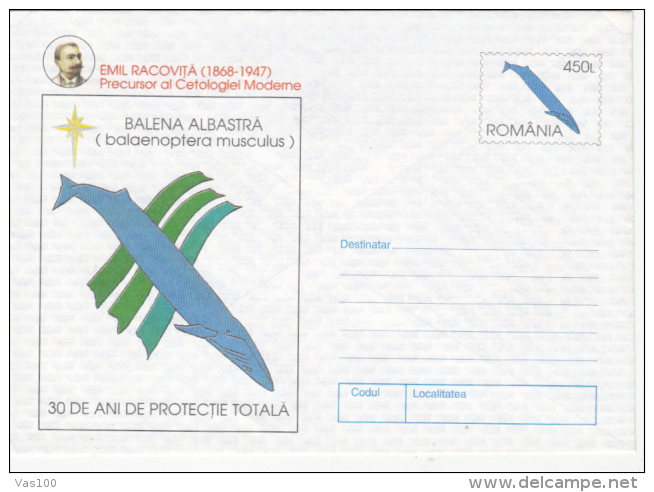 EMIL RACOVITA, EXPLORER, WHALES, COVER STATIONERY, ENTIER POSTAL, 5X, 1997, ROMANIA - Explorateurs