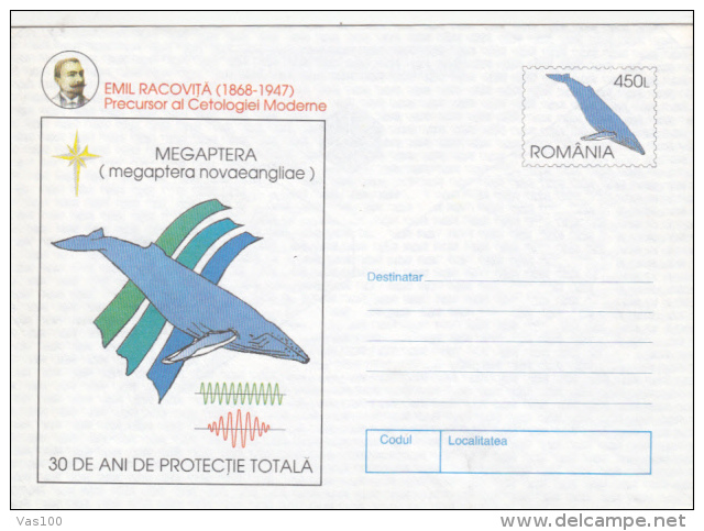 EMIL RACOVITA, EXPLORER, WHALES, COVER STATIONERY, ENTIER POSTAL, 5X, 1997, ROMANIA - Explorers