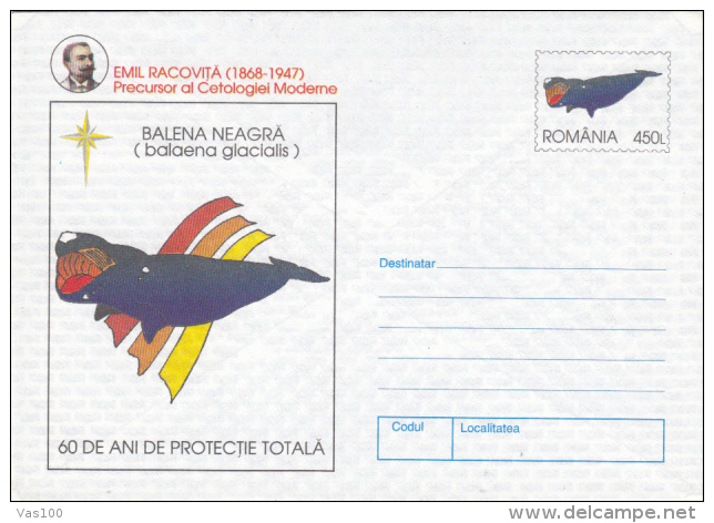 EMIL RACOVITA, EXPLORER, WHALES, COVER STATIONERY, ENTIER POSTAL, 5X, 1997, ROMANIA - Explorers