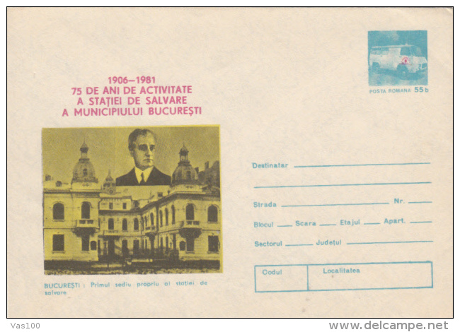 AMBULANCE SERVICE, COVER STATIONERY, ENTIER POSTAL, 1981, ROMANIA - First Aid