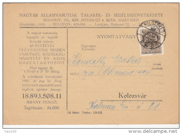 HUNGARIAN CROWN, STAM ON INVITATION, RAILWAY SYNDICAT, 1942, HUNGARY - Lettres & Documents