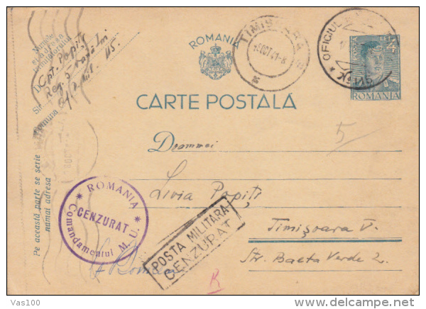 KING MICHAEL, FPO #115,  DOUBLE CENSORED REGIMENT NR 5, MILITARY, PC STATIONERY, ENTIER POSTAL, 1941, ROMANIA - Lettres 2ème Guerre Mondiale