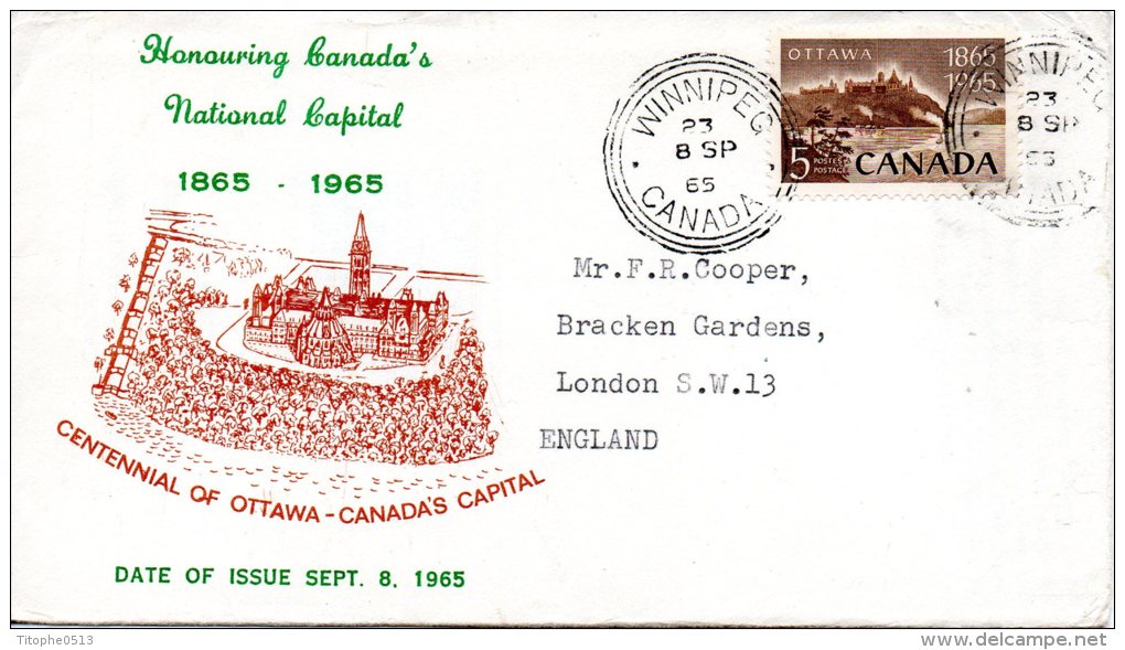 CANADA. N°365 Sur Enveloppe 1er Jour (FDC) De 1965. Ottawa. - 1961-1970