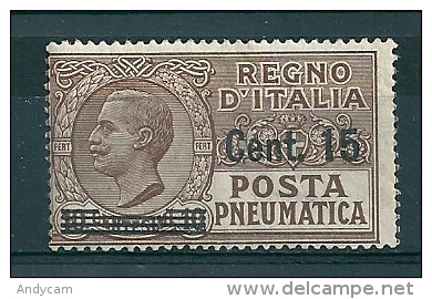 1924 PNEUMATICA SOPRASTAMPATO,  15 Su 10 C. NUOVO - Pneumatische Post