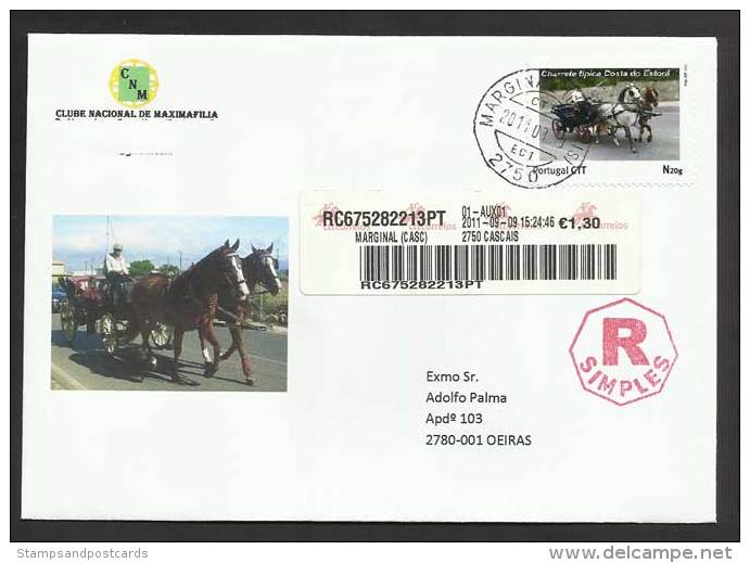 Portugal Lettre R Timbre Personnalisé Chariot Touristique Estoril Cheval 2011 Tourist Trolley Horse Personalized Stamp - Covers & Documents