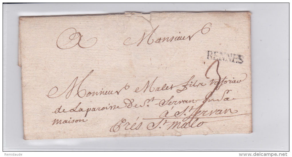 1743 - ILLE ET VILAINE - LETTRE De RENNES Pour ST MALO - 1701-1800: Précurseurs XVIII