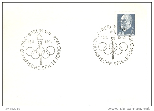 DDR Berlin SST 1964 Olympische Spiele Tokio Fackel Olympische Ringe - Cartas & Documentos