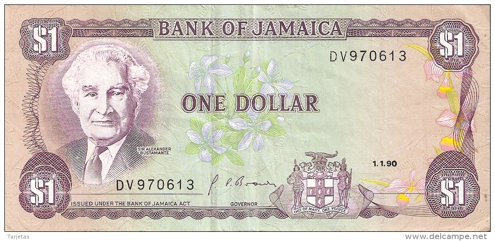 BILLETE DE JAMAICA DE 1 DOLLAR DEL AÑO 1990   (BANKNOTE) - Jamaica