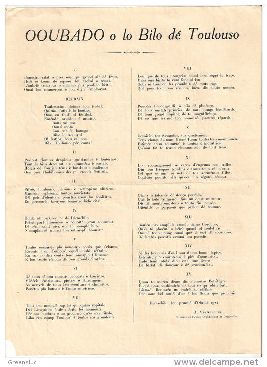 TOULOUSE.ODE A LA VILLE DE TOULOUSE. OOUBADO O La Bilo Dé Toulouso. A.Sénizergues - Non Classés