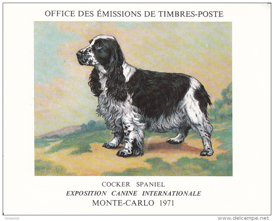 PLAQUETTE POUR EDITION DE TIMBRE MONACO CHIEN COCKER SPANIEL EXPOSITION CANINE MONTE CARLO 1971 - Autres & Non Classés