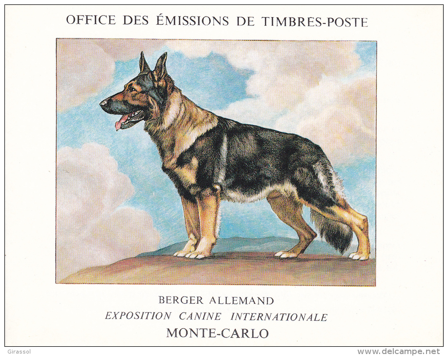 PLAQUETTE POUR EDITION DE TIMBRE MONACO CHIEN BERGER ALLEMAND EXPOSITION CANINE MONTE CARLO - Other & Unclassified