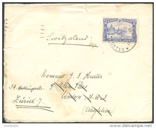 BELGIAN CONGO TO UK Old Cover Re-sent To ZURICH VF - Storia Postale