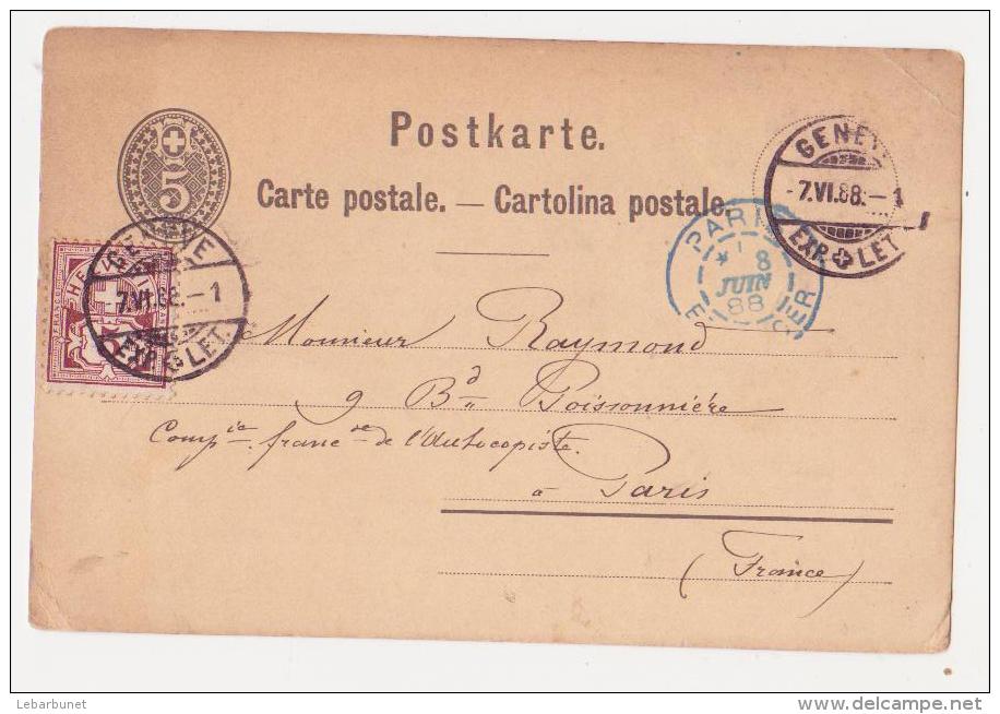 Carte Ancienne 1888 Suisse  Entier 5   Ayant Voyagée Avec Timbre à 5 - Oblitérés