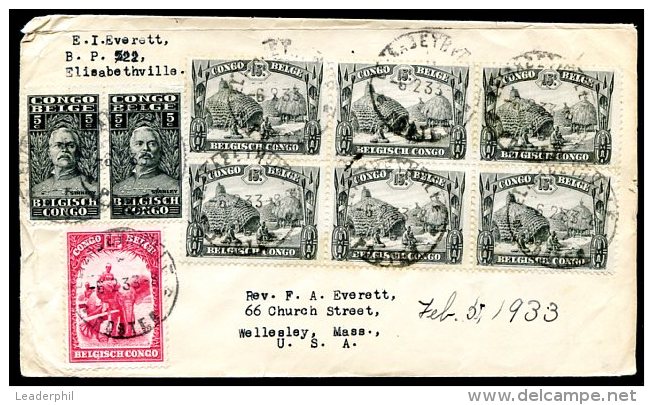 BELGIUM CONGO TO USA Cover 1933 Good Franking VF - Covers & Documents