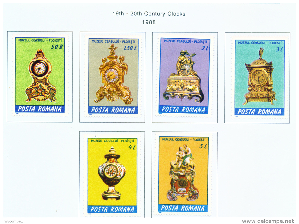 ROMANIA - 1988  Clocks  Mounted Mint - Unused Stamps