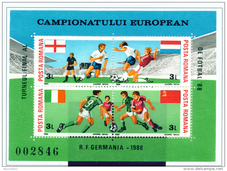 ROMANIA - 1988  European Football Miniature Sheet  Unmounted Mint - Unused Stamps