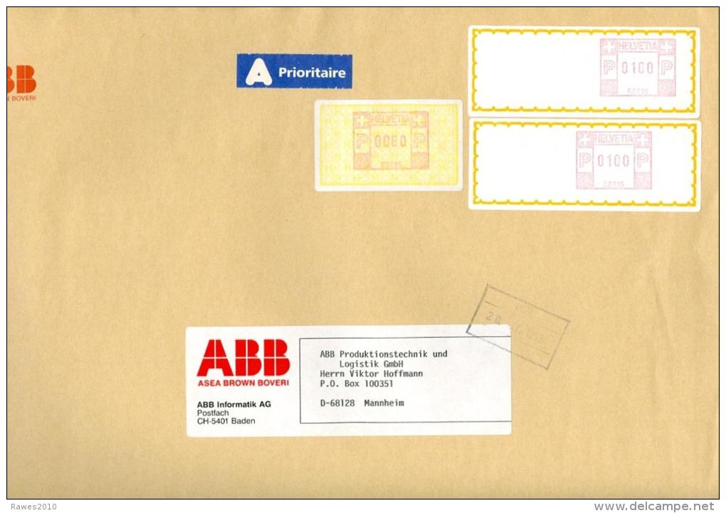 Schweiz 1993 Baden Automatenmarken Brief ABB Asea Brown Boveri Brief Nach Deutschland - Automatic Stamps