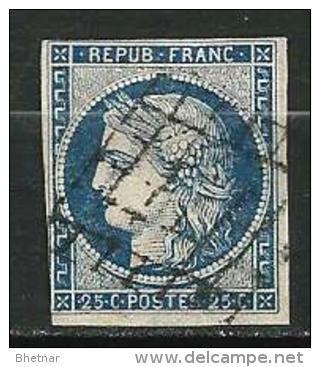 YT 4 " Cérès 25c. Bleu Foncé " 1850 Grille - 1849-1850 Cérès