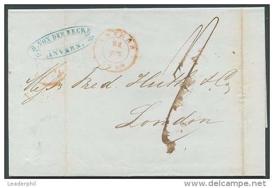 BELGIUM TO GREAT BRITAIN Pre Philatelic Cover 1849 VF - 1830-1849 (Independent Belgium)