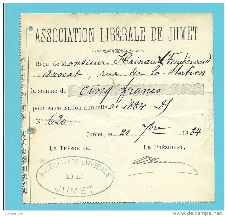 ASSOCIATION LIBERALE DE JUMET   1884  (3199) - 1800 – 1899