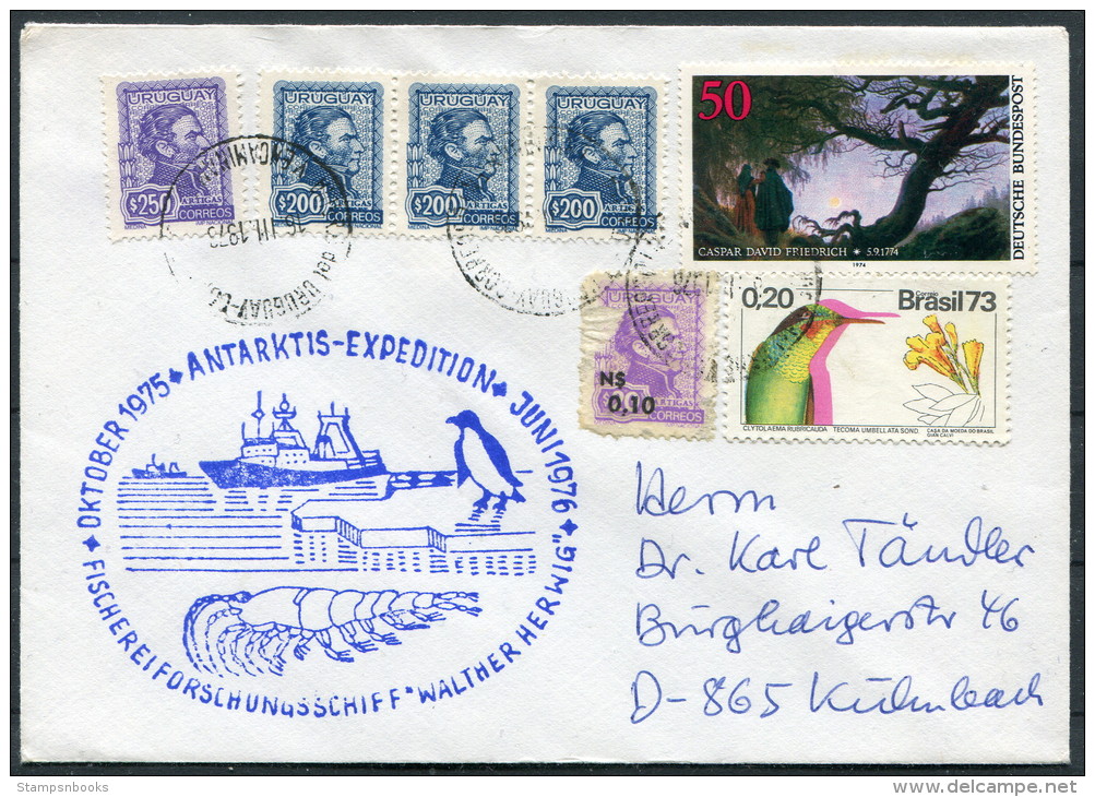 1975-6 Germany, Uruguay, Brazil Antarctic Fisheries Expedition - Walther Herwig Penguin Ship Cover - Research Programs