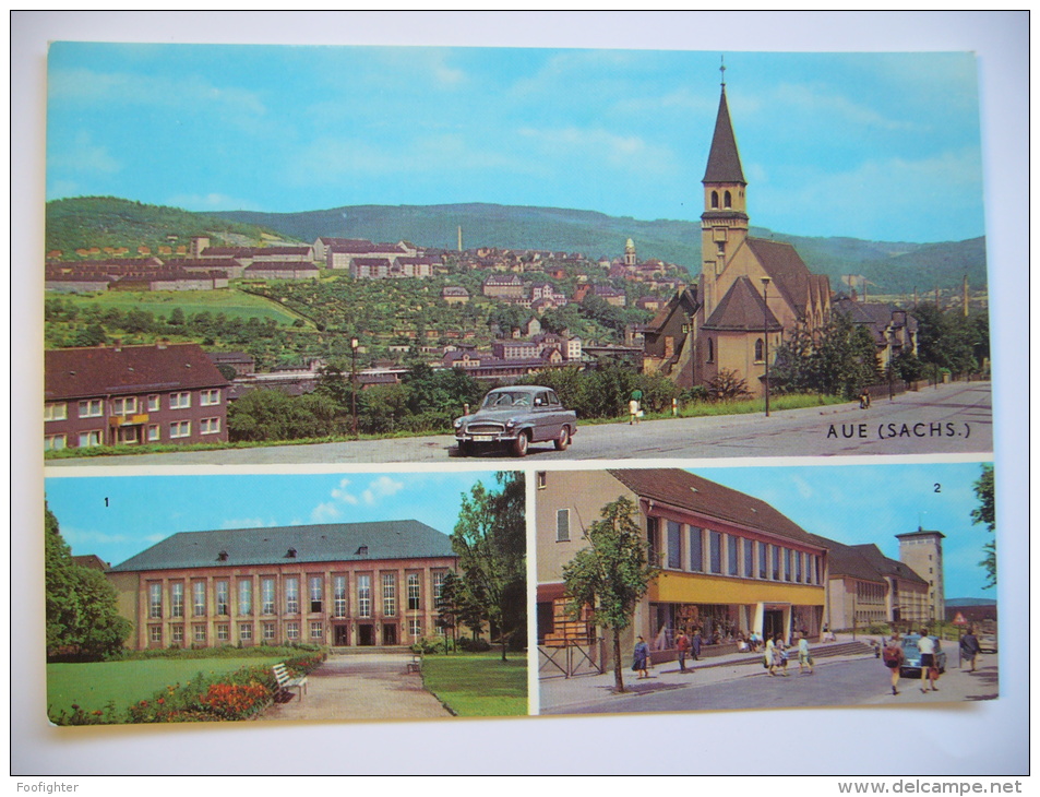 AUE (Sachs.)  Kulturhaus "Ernst Thälmann", Kaufhaus Und Oberschule Panorama Alte Auto Old Car Skoda 1970s Unused - Aue