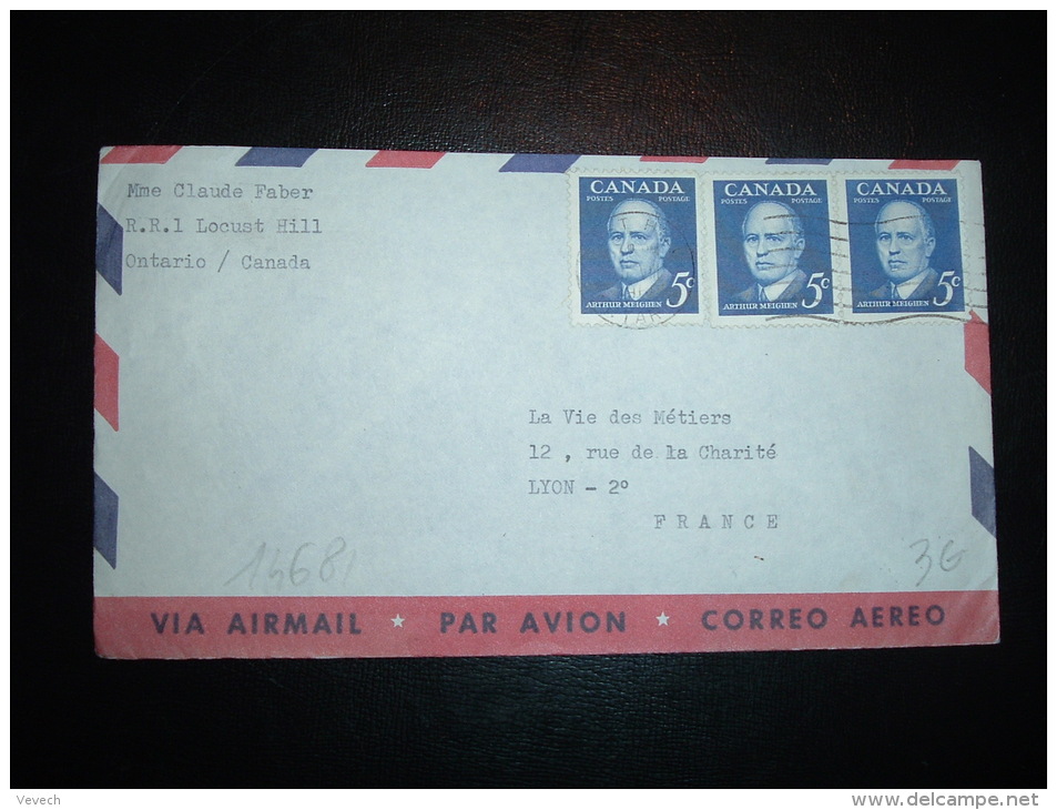 LETTRE PAR AVION POUR LA FRANCE TP 5C X3 OBL.MEC. 5 VIII 1961? LOCUST HILL - Storia Postale