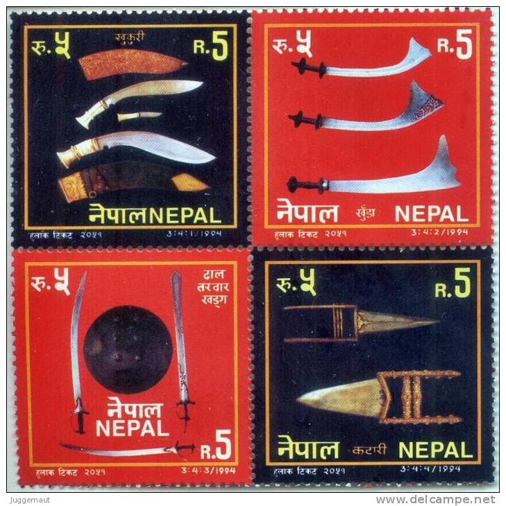 NEPAL TRADITIONAL WEAPONS SERIES 4 STAMP MINT SET NEPAL 1994 MINT MNH - Militaria